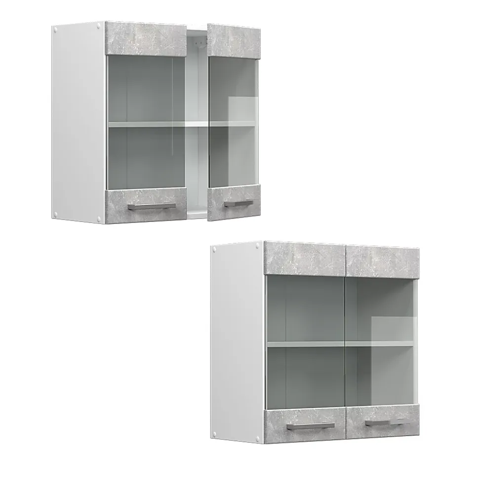 Vicco Armoire suspendue universelle Béton 60cm avec portes vitrées