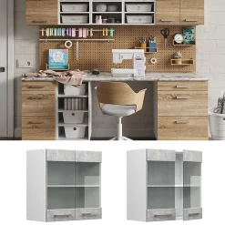 Vicco Armoire suspendue universelle Béton 60cm avec portes vitrées