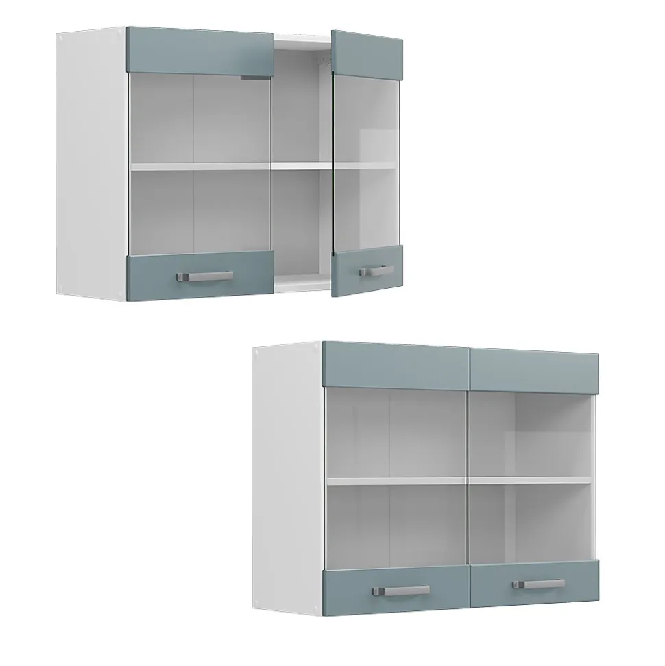 Vicco Armoire suspendue universelle Bleu-gris 80cm avec portes vitrées