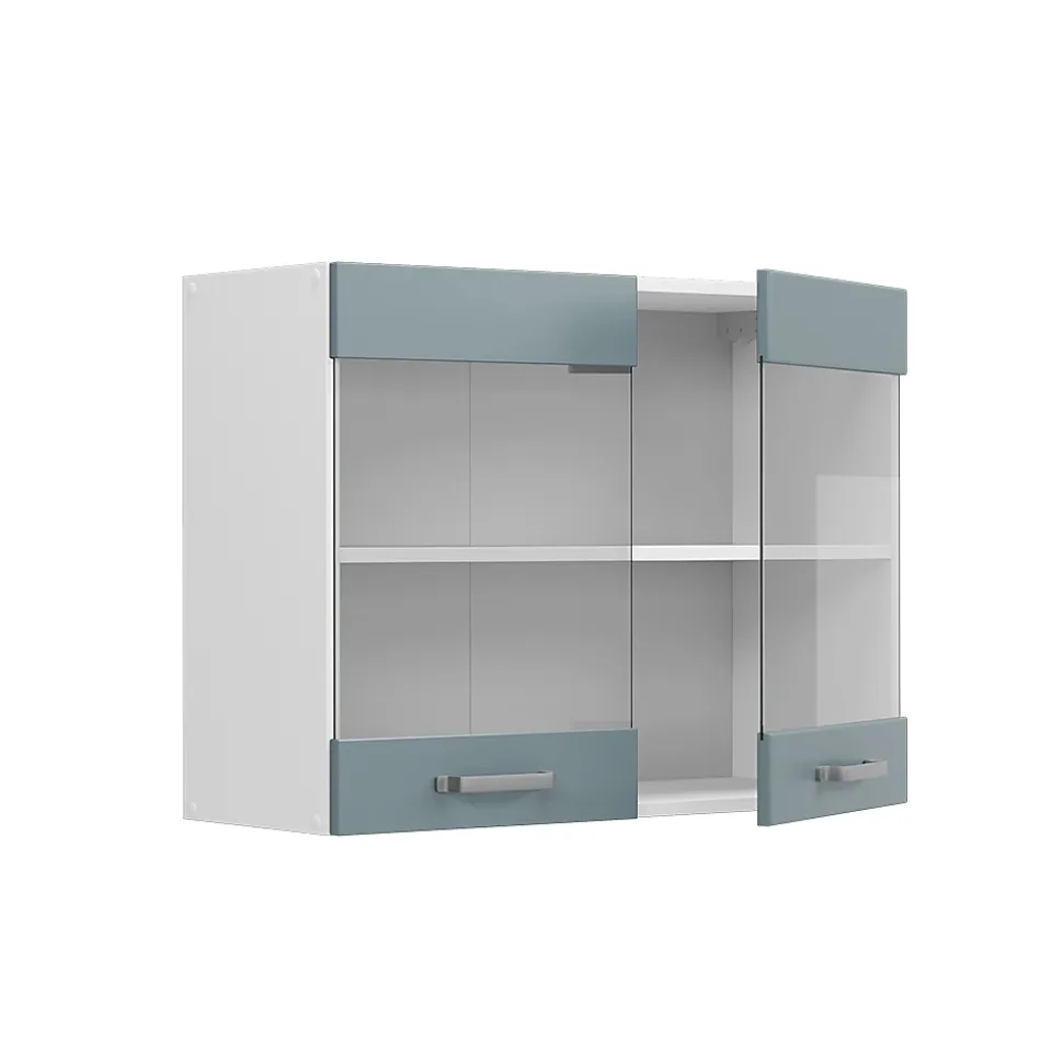 Vicco Armoire suspendue universelle Bleu-gris 80cm avec portes vitrées