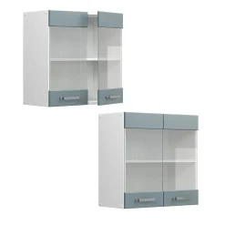 Vicco Armoire suspendue universelle Bleu-gris 60cm avec portes vitrées