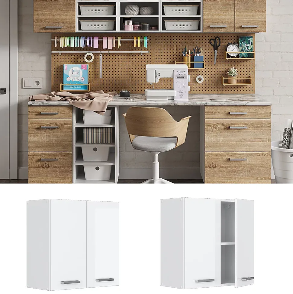 Vicco Armoire suspendue universelle Blanc Haute brillance 60cm avec portes