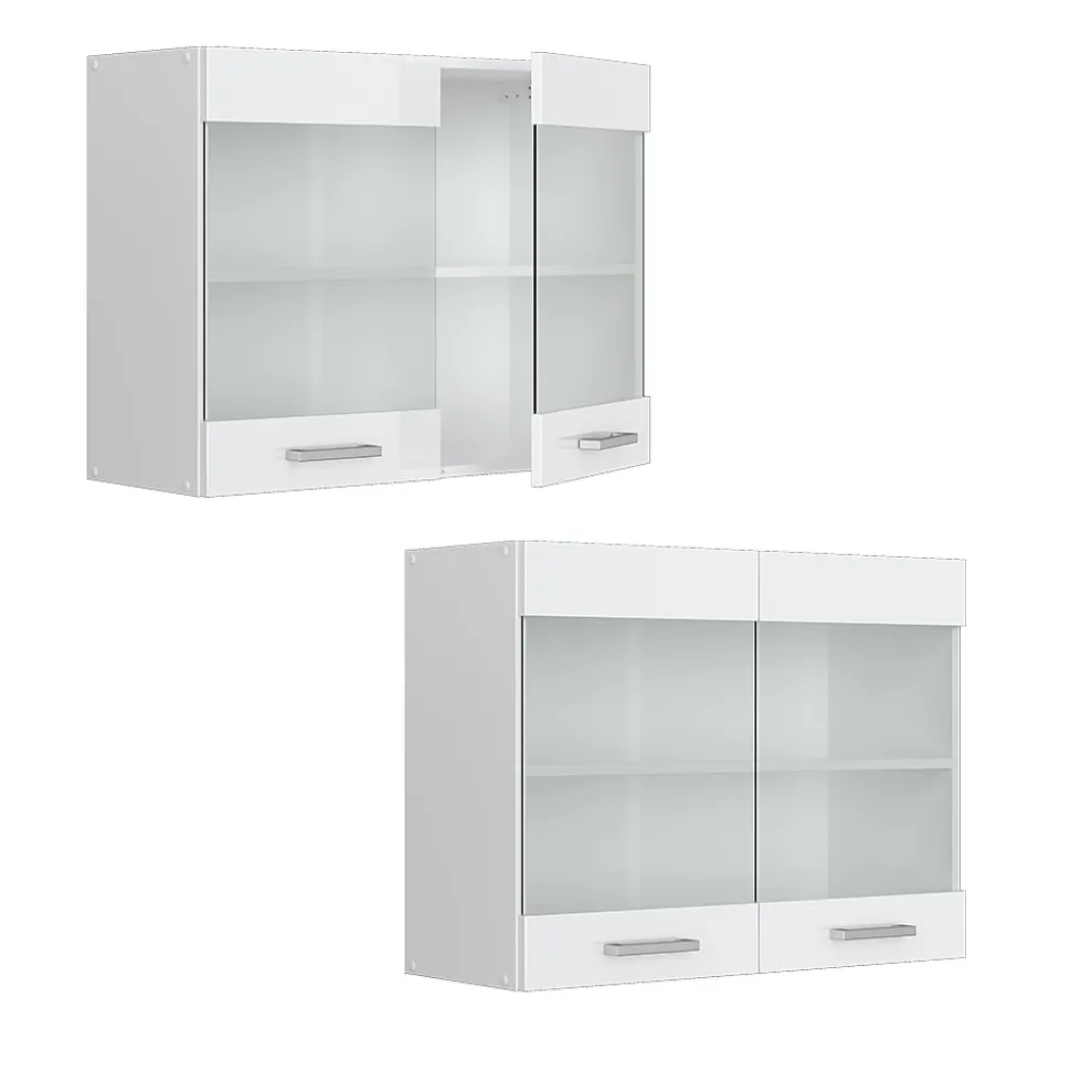Vicco Armoire suspendue universelle Blanc Haute brillance 80cm avec portes vitrées