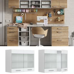 Vicco Armoire suspendue universelle Blanc Haute brillance 80cm avec portes vitrées