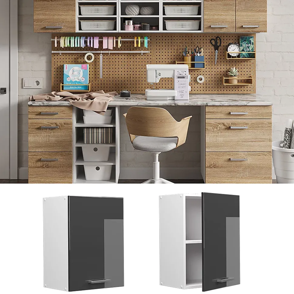 Vicco Armoire suspendue universelle Anthracite Haute brillance 45cm avec porte