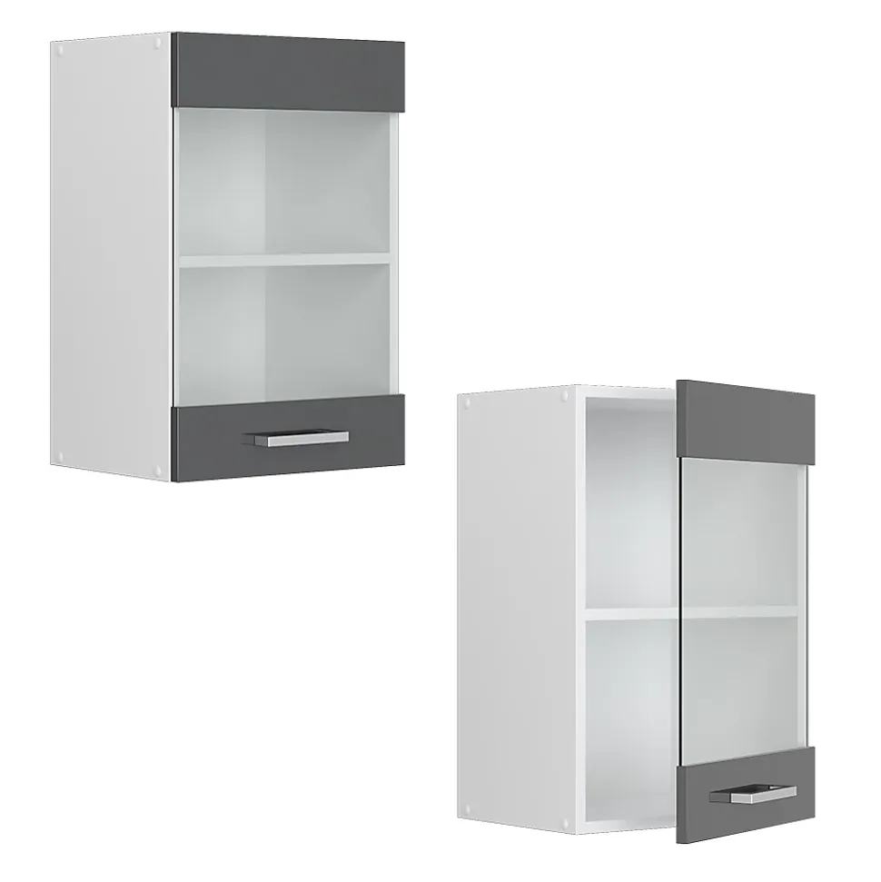 Vicco Armoire suspendue universelle Anthracite Haute brillance 40cm avec porte vitrée