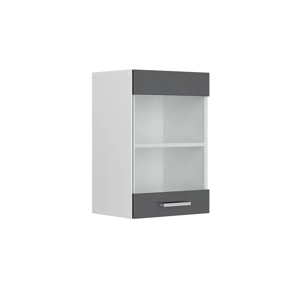 Vicco Armoire suspendue universelle Anthracite Haute brillance 40cm avec porte vitrée