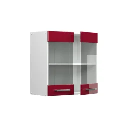 Vicco Armoire suspendue universelle Rouge bordeaux Haute brillance 60cm avec portes vitrées