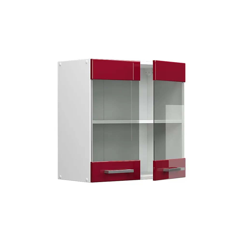 Vicco Armoire suspendue universelle Rouge bordeaux Haute brillance 60cm avec portes vitrées