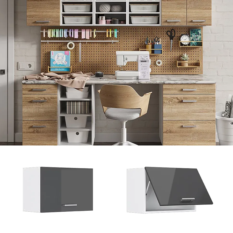 Vicco Armoire suspendue universelle Anthracite Haute brillance 60cm avec porte dascenseur