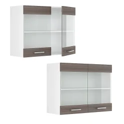 Vicco Armoire suspendue universelle Gris 80cm avec portes vitrées