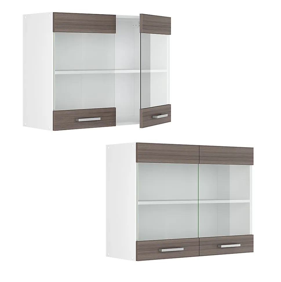 Vicco Armoire suspendue universelle Gris 80cm avec portes vitrées