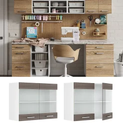 Vicco Armoire suspendue universelle Gris 80cm avec portes vitrées