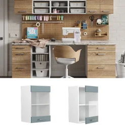 Vicco Armoire suspendue universelle Bleu-gris 40cm avec porte vitrée