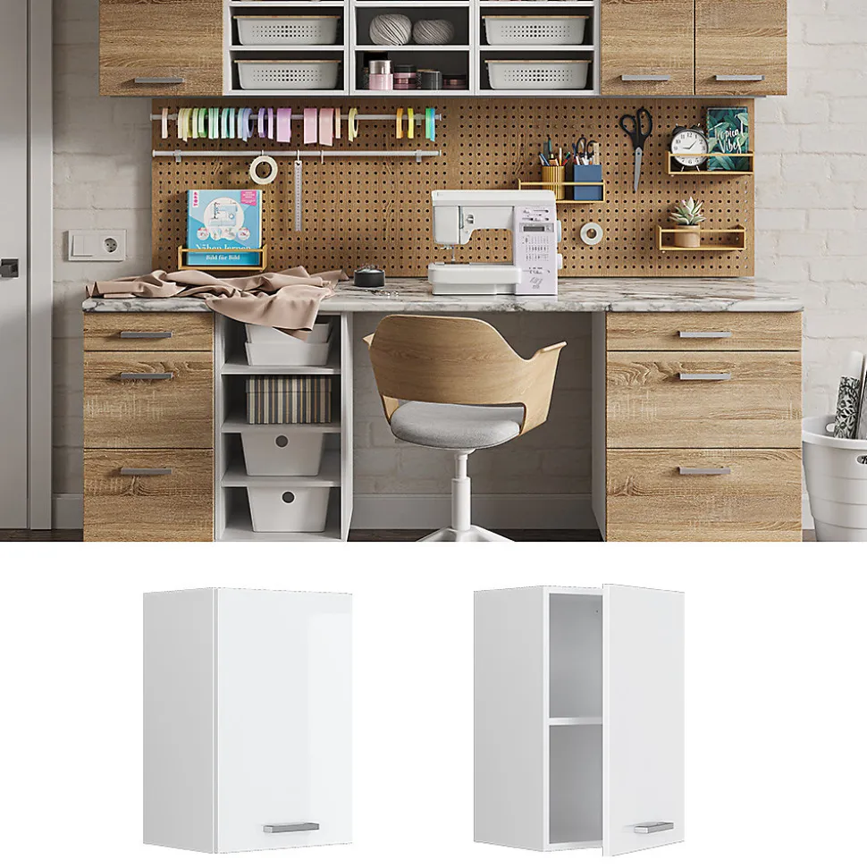 Vicco Armoire suspendue universelle Blanc Haute brillance 40cm avec étagères ouvertes