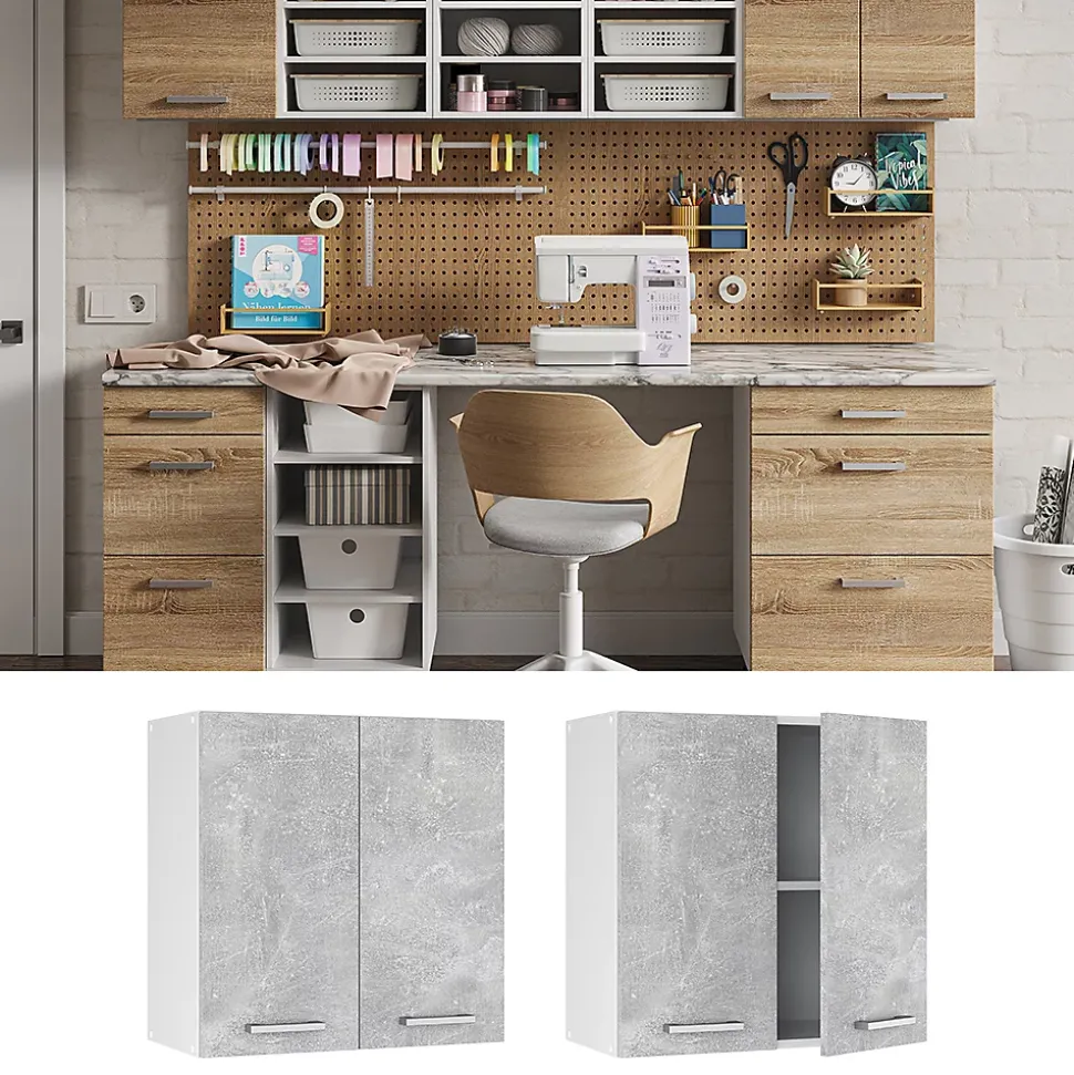 Vicco Armoire suspendue universelle Béton 60cm avec portes