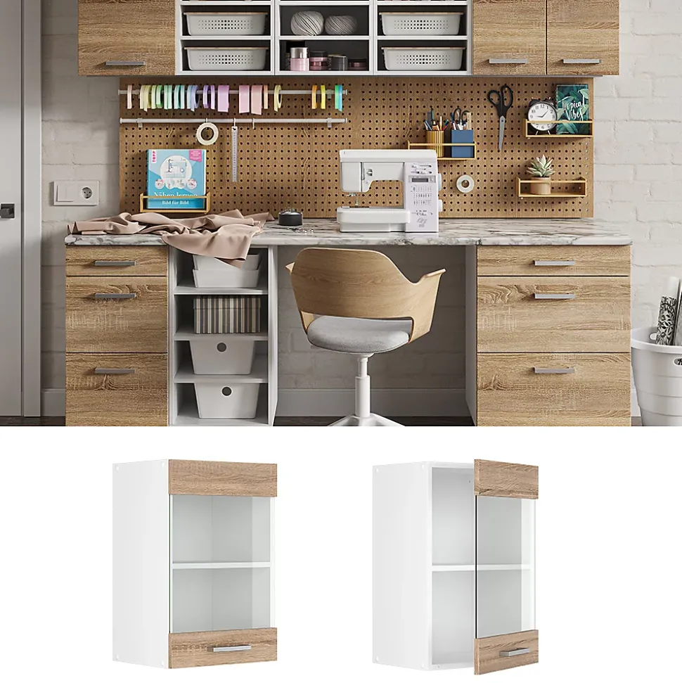 Vicco Armoire suspendue universelle Sonoma 40cm avec porte vitrée