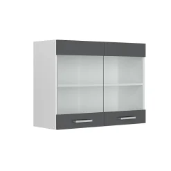 Vicco Armoire suspendue universelle Anthracite Haute brillance 80cm avec portes vitrées