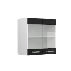 Vicco Armoire suspendue universelle Noir Haute brillance 60cm avec portes vitrées