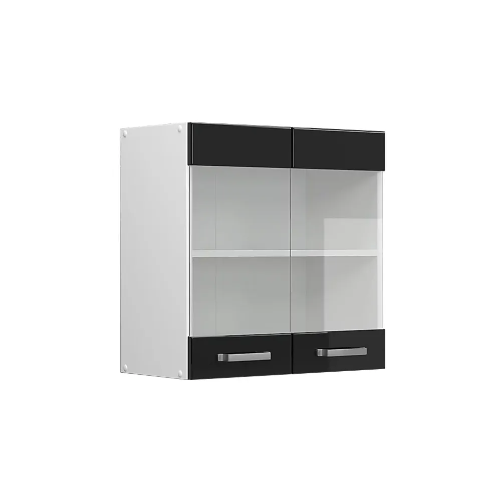 Vicco Armoire suspendue universelle Noir Haute brillance 60cm avec portes vitrées