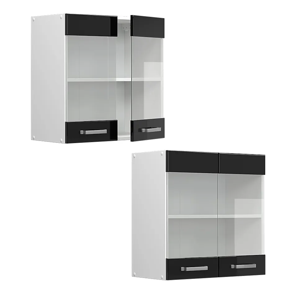 Vicco Armoire suspendue universelle Noir Haute brillance 60cm avec portes vitrées