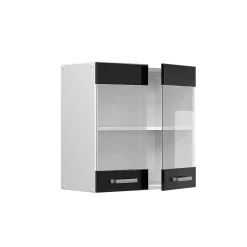 Vicco Armoire suspendue universelle Noir Haute brillance 60cm avec portes vitrées