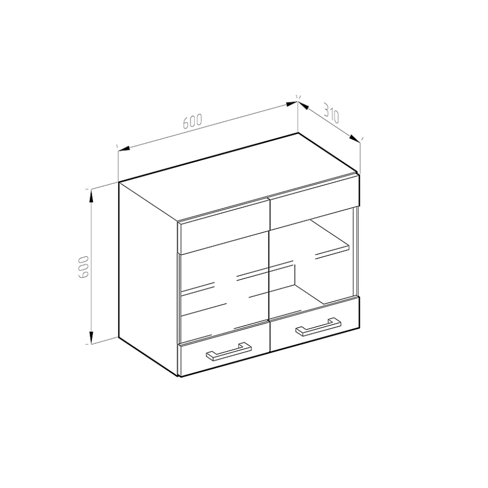 Vicco Armoire suspendue universelle Anthracite Haute brillance 60cm avec portes vitrées