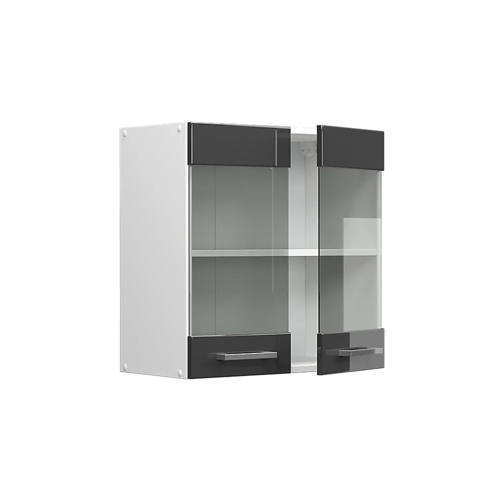 Vicco Armoire suspendue universelle Anthracite Haute brillance 60cm avec portes vitrées