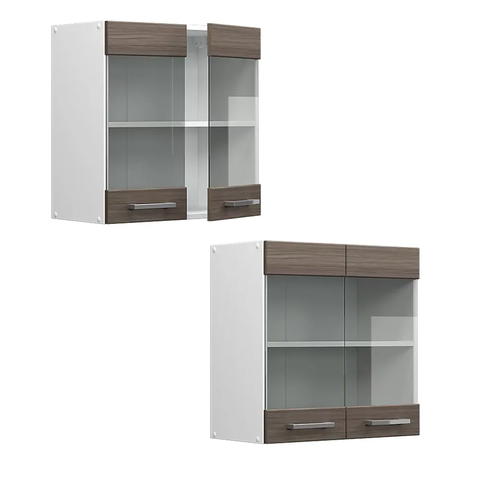 Vicco Armoire suspendue universelle Gris 60cm avec portes vitrées