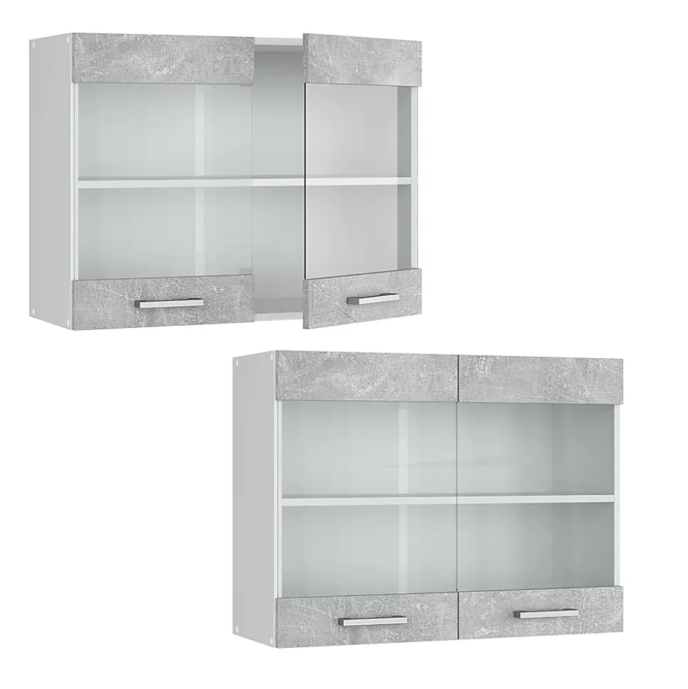 Vicco Armoire suspendue universelle Béton 80cm avec portes vitrées