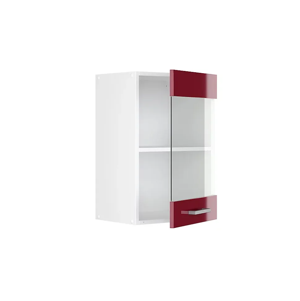 Vicco Armoire suspendue universelle Rouge bordeaux Haute brillance 40cm avec porte vitrée