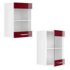 Vicco Armoire suspendue universelle Rouge bordeaux Haute brillance 40cm avec porte vitrée