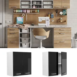 Vicco Armoire suspendue universelle Noir Haute brillance 60cm avec portes