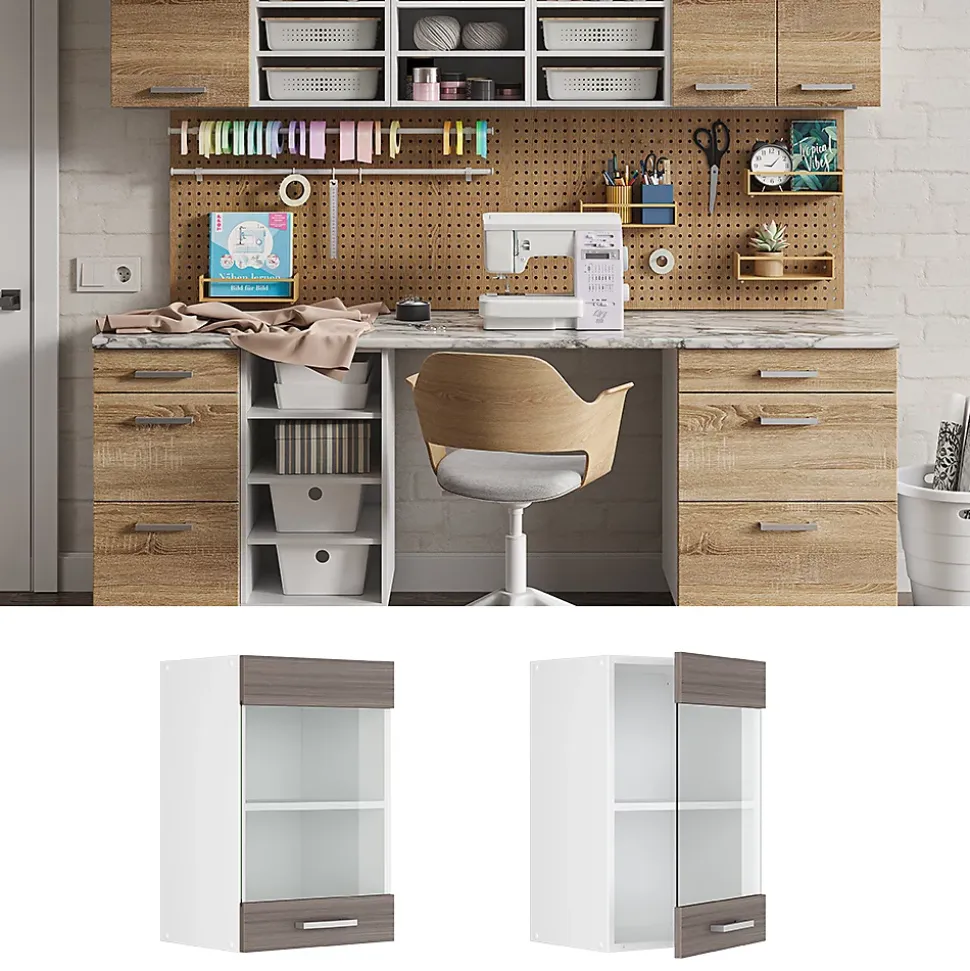 Vicco Armoire suspendue universelle Gris 40cm avec porte vitrée