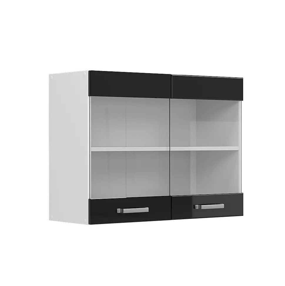 Vicco Armoire suspendue universelle Noir Haute brillance 80cm avec portes vitrées