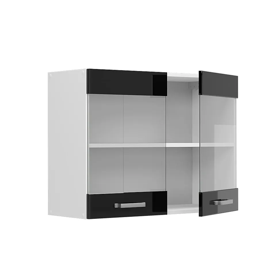 Vicco Armoire suspendue universelle Noir Haute brillance 80cm avec portes vitrées
