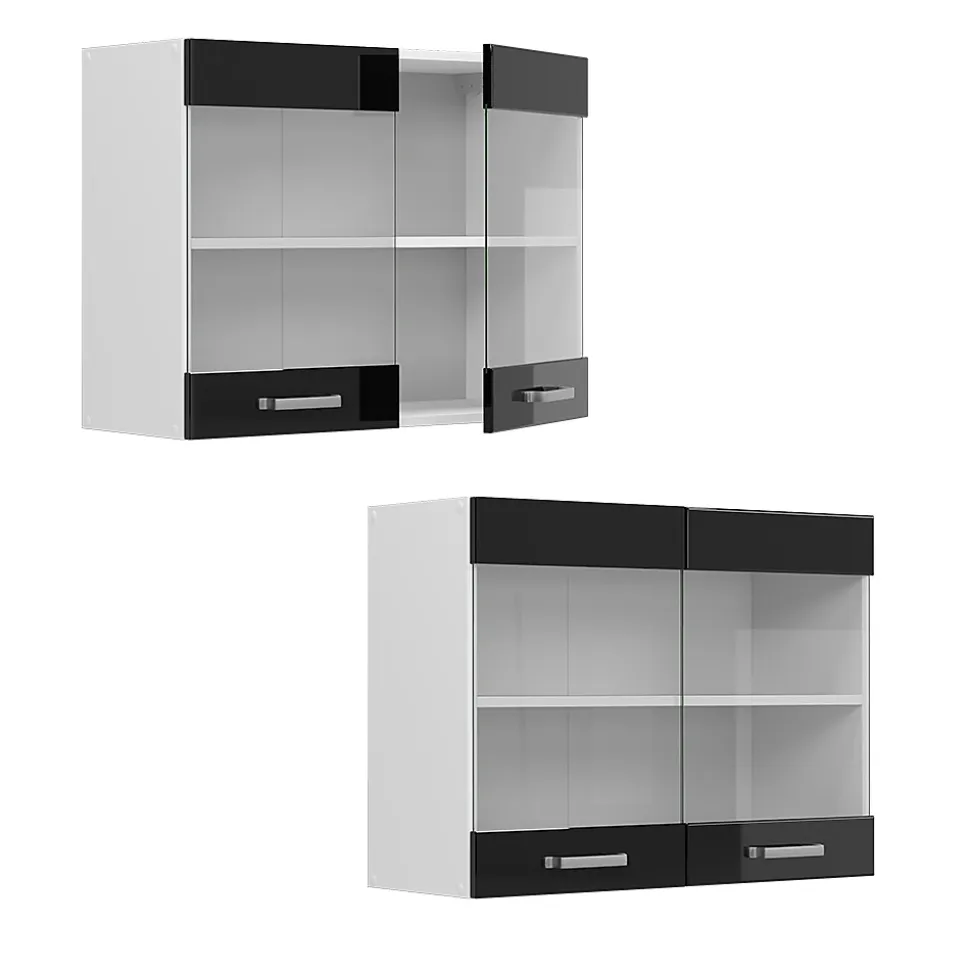 Vicco Armoire suspendue universelle Noir Haute brillance 80cm avec portes vitrées