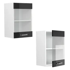 Vicco Armoire suspendue universelle Noir Haute brillance 40cm avec porte vitrée