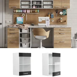 Vicco Armoire suspendue universelle Noir Haute brillance 40cm avec porte vitrée