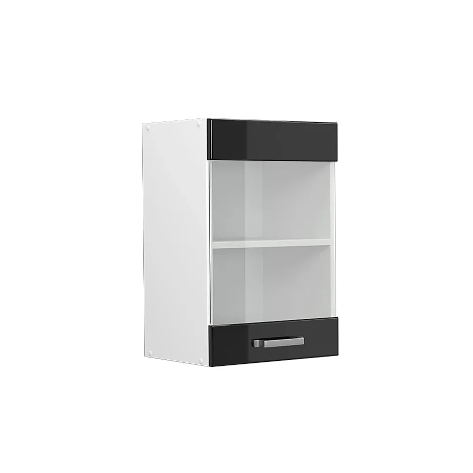 Vicco Armoire suspendue universelle Noir Haute brillance 40cm avec porte vitrée