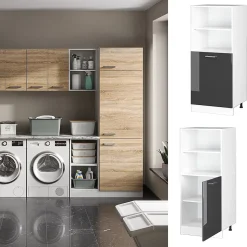 Vicco Armoire universelle Anthracite Haute brillance 60cm avec étagères ouvertes, et porte