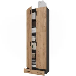 Vicco Armoire universelle Anthracite/chêne doré 80x241.2cm avec dessus darmoire et module de tiroirs