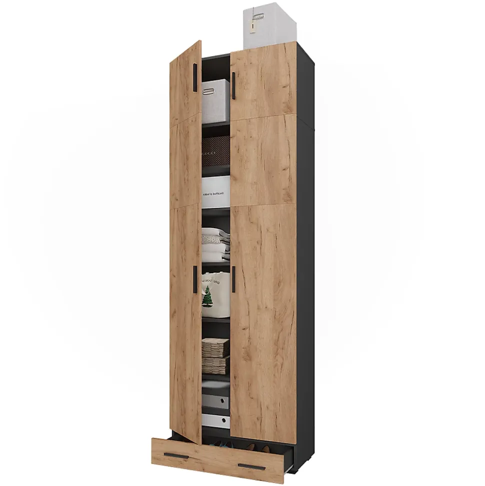 Vicco Armoire universelle Anthracite/chêne doré 80x241.2cm avec dessus darmoire et module de tiroirs