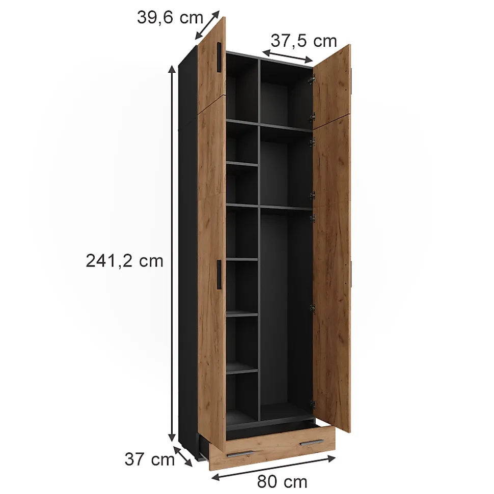 Vicco Armoire universelle Anthracite/chêne doré 80x241.2cm avec dessus darmoire et module de tiroirs