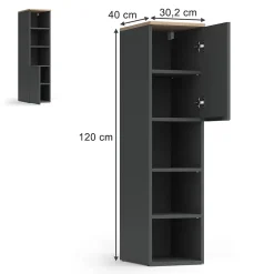 Vicco Armoire universelle Anthracite/Sonoma 30.2x120cm avec une porte
