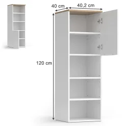 Vicco Armoire universelle Blanc/Sonoma 40.2x120cm avec une porte