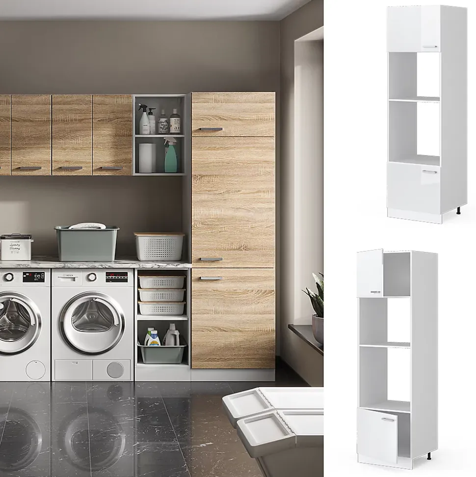 Vicco Armoire universelle Blanc Haute brillance 60cm avec étagères ouvertes, et portes