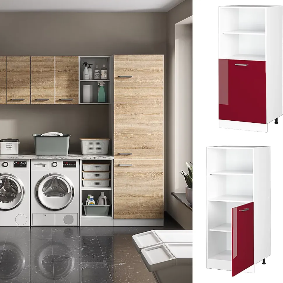 Vicco Armoire universelle Rouge bordeaux Haute brillance 60cm avec étagères ouvertes, et porte