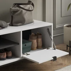 Vicco Banc pour chaussures Blanc 100x45cm avec porte pliante