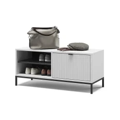 Vicco Banc pour chaussures Blanc 100x45cm avec porte pliante